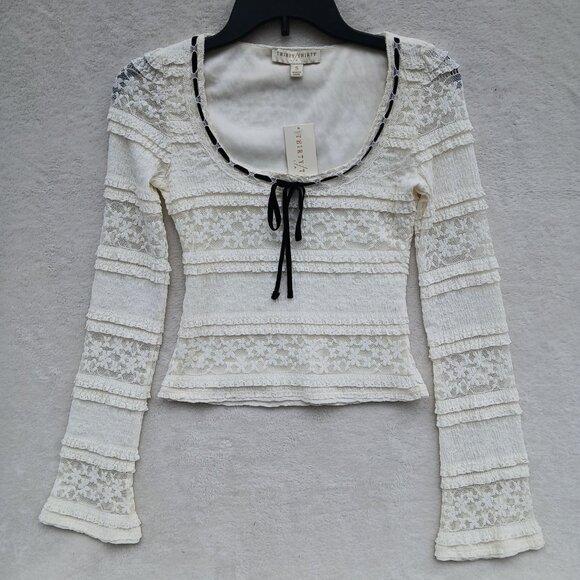 NEW Womens Small Y2K White Lace Tiered Fairy Grunge Long Bell Sleeve Dollete Top - Picture 6 of 12